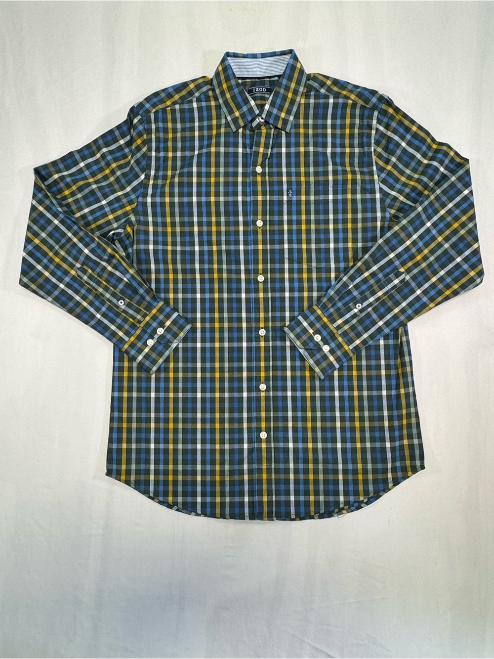 Izod Men's Blue and Yellow Plaid Button-Down Shirt